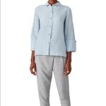 Halston Heritage  Powder Blue Coastal Grandma Linen And Viscose Button Down Shirt Photo 2