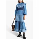 RIXO Sara Tiered Ruffled Denim Midi Dress Size Medium US 8 UK 12 Blue Photo 3