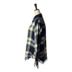Tizzie Shirt Women Medium Blue Ivory Plaid Cotton Fringe Hem Button‎ Down Preppy Photo 4