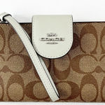 Coach Signature C Canvas Phone Tech Wallet Wristlet Brown Sage Green Photo 0