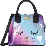 Betsey Johnson Ombre Purple, Pink, Blue, Black Satchel Xbody w Golden Cat Face Photo 0