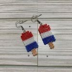 Handmade Pixel Bead Jewelry, 4th of July Popsicle Earrings, Novelty Earrings Photo 2