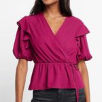 Cotton Express Express Fuchsia Wrap-Front Blouse XL Photo 0