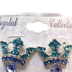 Crystal Collection Crown Princess Blue Turquoise Rhinestone Post Earrings New Photo 5