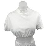 Alo Yoga Kick It White Mock Neck Cinched Waist Short Sleeve Crop Tee Top Size S Photo 0