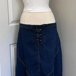 DARK WASH ZOEY BETH‎ DENIM FRONT TIE MAXI SKIRT Blue Size 1X Photo 0