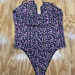 WAYF One-Piece Swimsuit Womens Large Black Floral Sleeveless Halter Hipster B67 Photo 2