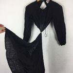 Princess Polly  Cassie Black Linen Mini Dress Size 2 Cut Out Long Sleeve Aline Photo 8