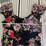 Serendipity  Floral Mini Fit & Flare Dress Large Black Pink Flower Lace‎ Ruched L Photo 6