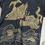 VINTAGE Black T Shirt Beaded Embellished Gold Fish One Size Size undefined Photo 7
