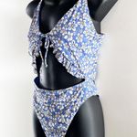 Dippin' Daisy's Floral Cutout One Piece Swimsuit Bathing Suit Blue Large Photo 4