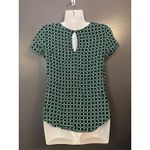 H&M Shirt Womens Small Green White Geometric Print Short Sleeve Keyhole Blouse Photo 4