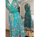 Vintage 70s Kappi Green Floral A Line Dress Tie Waist Easter Photo 2