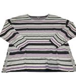Talbots T by  Purple Gray Stripe Long Sleeve Sweatshirt XL 100% Cotton Athleisure Photo 3
