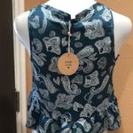 Honey Punch  blue patterned v neck ruffled blouse Photo 5