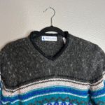 Marsh Landing Vintage  Sweater Size L Blue Teal Gray Nordic‎ Fair Isle Wool Blend Photo 3