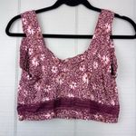 Lucky Brand Pink Floral Burgundy Lace Bralette Cropped Tank Top Scoop Neck XL Photo 2