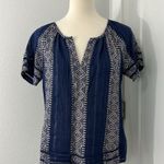 Lucky Brand New  Small Blue, White Print Short Sleeve Peasant Blouse Top Photo 5
