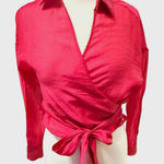 ZARA Hot Pink Semi-Sheer Collared Wrap Top Sz S Ballet Fairy Feminine Gypsy Photo 0