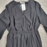 BBX Lephsnt Faux Wrap Dress Womens M Black Pleated Long Puff Sleeve Midi New Size M Photo 11