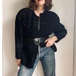 Vintage Suede Jacket/Coat Black Rhinestones Deadstock Y2K/90s Era Rocker Chic Photo 0