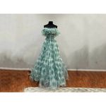 Sherri Hill  56128 Green Print Ruffle Off the Shoulder Gown Sz 6 NWOT Photo 1