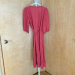 Madewell Red Linen Blend Wrap Midi Dress Puff Sleeve Tie Waist XS Photo 4