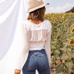 Free People  Solid babydoll Lolita Blouse Long Sleeve Top White ruched smock S Photo 2