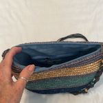 Nouveau Multicolor Woven Straw zip top Crossbody Bag extra long strap GUC Blue Photo 4