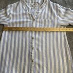 cupio   Women's Medium Blue Striped V Neck Button Up Front Pocket Linen Blend Top Photo 10