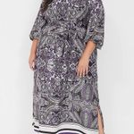 Lane Bryant New Purple Paisley 3/4 Sleeve Belted Satin Maxi Dress Size 14 Photo 0