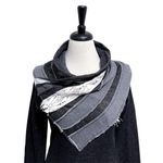 Desigual Grey Ivory Faded Black Knit Shawl Neck Lace Long Sleeve Slim Fit Top M Photo 1