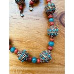 Vintage Handmade Bead Beaded Necklace W/earrings Tibetan Faux Turquoise Coral Orange Photo 12