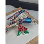 Vintage Rhinestone Eagle hawk Brooch With Red & Green Accents Silver Photo 6