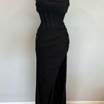 Sherri Hill 55554 Corset Ruched Satin Strapless Dress Sz 0 USED in Black Photo 0
