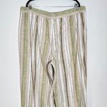 Mlle Gabrielle  Tan and Green Striped Cotton Wide Leg Pull-on Pants Size 3X Photo 5