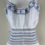 American Eagle NWT American EagleEmbroidered Smocked Strapless Blouse in Blue & White Size LRG Photo 0
