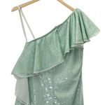 Mac Duggal  Sage Sequin One Shoulder Ruffle Mini Dress Size 6 Party Cocktail Photo 4