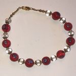 Red & Gold Tone Glass Millefiori Flower Beaded Boho Bracelet Photo 0