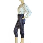 Ann Taylor PETITE NAVY BLUE W/SILVER & TAN STRIPES SATIN CROPPED PANTS (4P) Photo 5