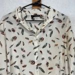 The Kooples 100% Silk Cream Multicolor Boho Feather Print Button Down Top Sz S Photo 2