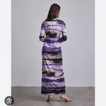 Silk Maison Maxi Dress Medium‎ Purple Black Abstract Print Long Sleeve Cutout Photo 3