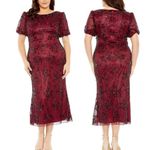 Mac Duggal  5940 Embellished Tulle Puff Sleeve Midi Dress 18W Photo 1