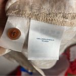 Lands' End  Size 14 Pure Linen Button Down Shirt Tropical Print Neutral Tan Beach Photo 4