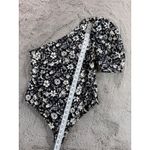 Free People  Black White Floral One Shoulder Puff Sleeve Bodysuit Women's Photo 2