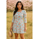 Loft  Floral‎ Mini Dress | Size 4 | Soft Blue Pink Bloom | Cottagecore Spring Photo 11