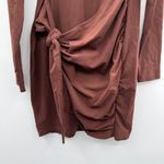 Showpo Marleen Wrap Front Long Sleeve Bodycon Mini Dress in Dark Oak Sz 16 NEW Brown Photo 3