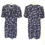Vintage 90’s Floral Mini Dress Sheath Deep V Fitted Retro Purple Black Size 6 Blue Photo 1