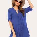 Ekouaer NWOT Boutique Blue Button-Up Tunic Dress sz M Photo 0