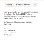 Frank & Eileen Barry button up cotton navy yellow butterfly print casual fall S White Photo 3